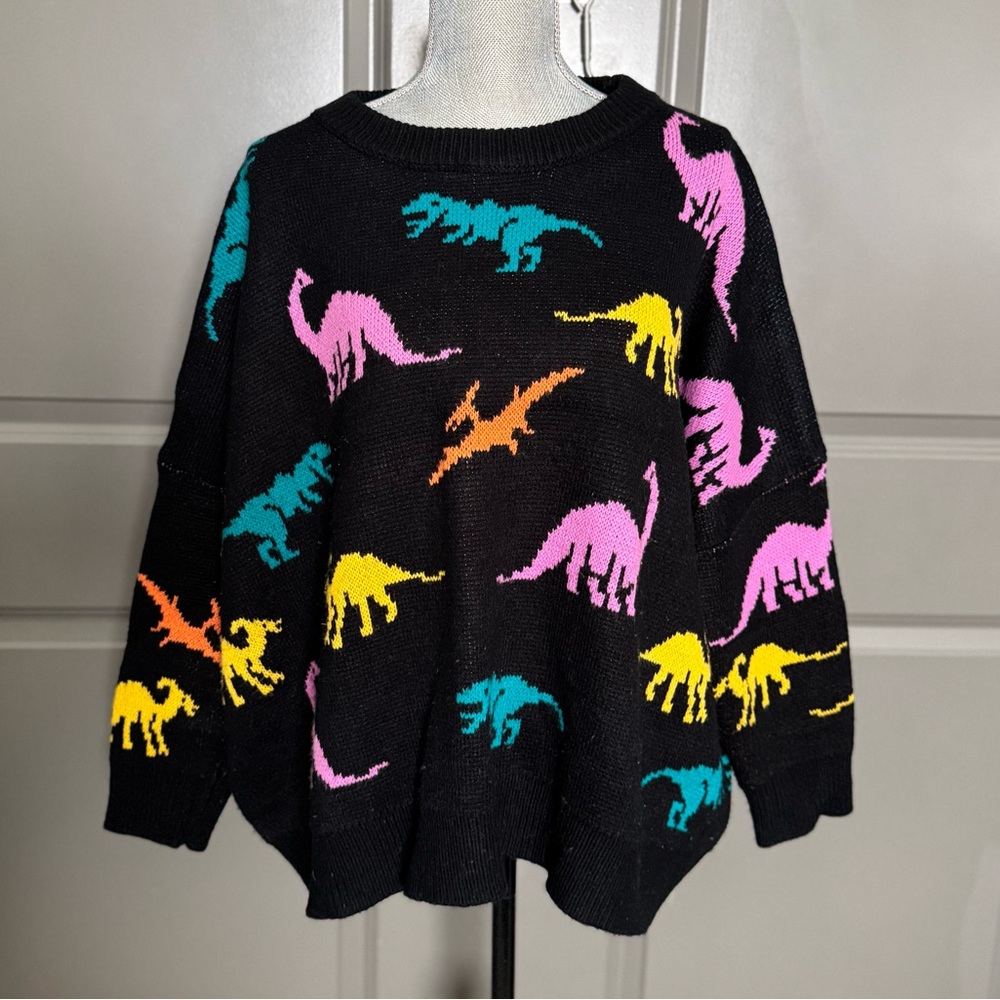 Oversized Dino Pattern Drop Shoulder Sweater - Picture 4 of 6